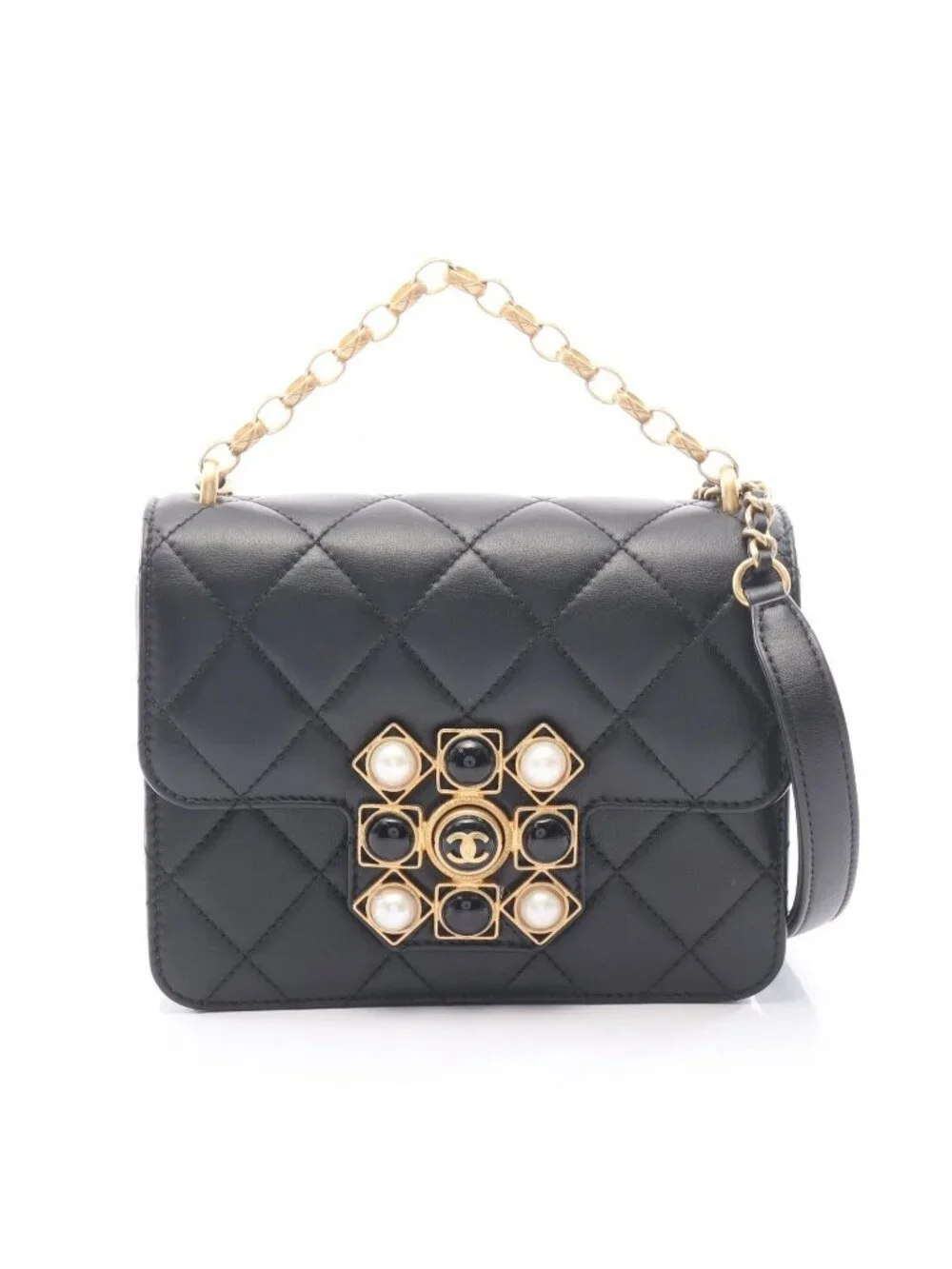 Chanel Shoulder Bag Quilted 2-Way Black Lambskin Small Flap Chain
